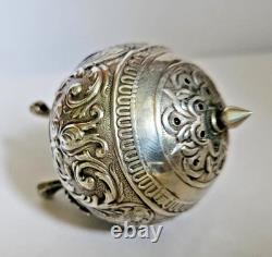 Antique Display Object Silver Pepper Shaker with Ornamental Scrollwork Hallmarks