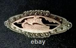 Antique Drakkar Brooch Art Deco Period Solid Gold and Silver