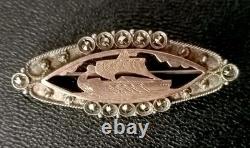 Antique Drakkar Brooch Art Deco Period Solid Gold and Silver