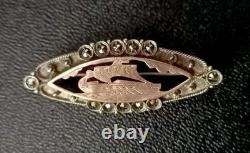 Antique Drakkar Brooch Art Deco Period Solid Gold and Silver
