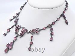 Antique Drapery Necklace In Solid Silver And Rhine Stones On 19th-century Paillon