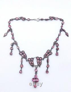 Antique Drapery Necklace In Solid Silver And Rhine Stones On 19th-century Paillon