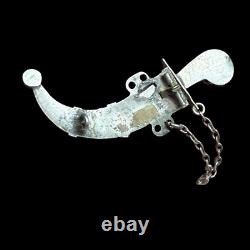 Antique Eastern Dagger Brooch in Solid Silver & Adorned with Stones & 19th Century