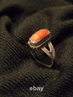 Antique Ethnic/Berber Ring - Solid Silver and Genuine Coral Cabochon