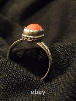 Antique Ethnic/Berber Ring - Solid Silver and Genuine Coral Cabochon