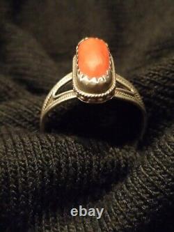 Antique Ethnic/Berber Ring - Solid Silver and Genuine Coral Cabochon