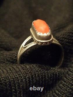 Antique Ethnic/Berber Ring - Solid Silver and Genuine Coral Cabochon