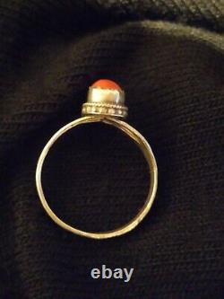 Antique Ethnic/Berber Ring - Solid Silver and Genuine Coral Cabochon