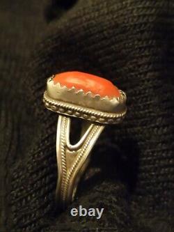 Antique Ethnic/Berber Ring - Solid Silver and Genuine Coral Cabochon