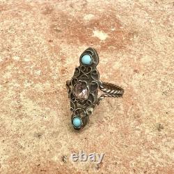 Antique Ethnic Marquise Ring 19th Century Solid Silver Size 51.5 FR