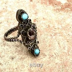 Antique Ethnic Marquise Ring 19th Century Solid Silver Size 51.5 FR