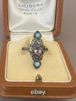 Antique Ethnic Marquise Ring 19th Century Solid Silver Size 51.5 FR