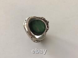 Antique Floral Solid Silver Turquoise Ring, 19th Century, Size 54.5, Hallmarked