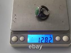Antique Floral Solid Silver Turquoise Ring, 19th Century, Size 54.5, Hallmarked