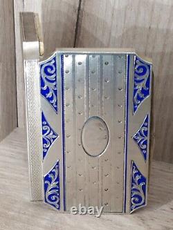 Antique Foreign Solid Silver Guilloché and Blue Enamel Box (935)