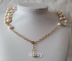Antique Genuine Cameo Angel Necklace, 2 Rows, Real Pearls / Vermeil # K21
