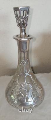 Antique Glass and Solid Silver Carafe Decorated with Cherry, Art Nouveau (MB)