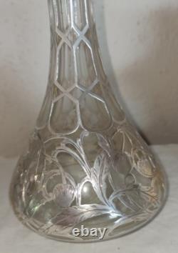 Antique Glass and Solid Silver Carafe Decorated with Cherry, Art Nouveau (MB)