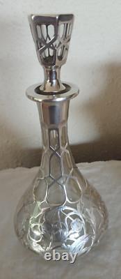 Antique Glass and Solid Silver Carafe Decorated with Cherry, Art Nouveau (MB)