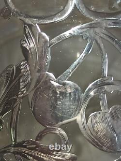 Antique Glass and Solid Silver Carafe Decorated with Cherry, Art Nouveau (MB)