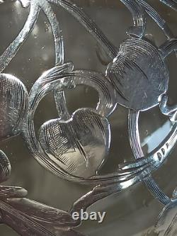 Antique Glass and Solid Silver Carafe Decorated with Cherry, Art Nouveau (MB)