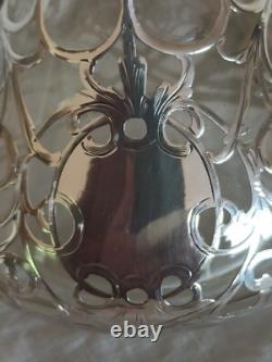 Antique Glass and Solid Silver Carafe Decorated with Cherry, Art Nouveau (MB)