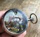 Antique Gousset Watch In Solid Silver 800 A Window Decoration Wolf Painting