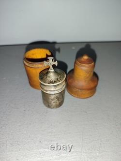 Antique Holy Oil Lamp in Solid Silver, Minerva Hallmark, Wooden Case, 19th Century