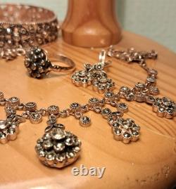 Antique Jewelry Rustic Set Solid Silver 9 Carat Gold Plated Set