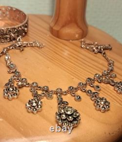 Antique Jewelry Rustic Set Solid Silver 9 Carat Gold Plated Set