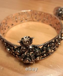 Antique Jewelry Rustic Set Solid Silver 9 Carat Gold Plated Set