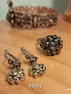 Antique Jewelry Rustic Set Solid Silver 9 Carat Gold Plated Set