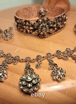 Antique Jewelry Rustic Set Solid Silver 9 Carat Gold Plated Set