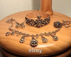 Antique Jewelry Rustic Set Solid Silver 9 Carat Gold Plated Set