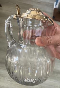 Antique Jug, Glass and Solid Silver, 19th Century, Minerva Hallmark