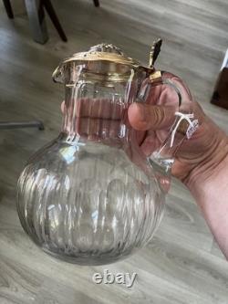 Antique Jug, Glass and Solid Silver, 19th Century, Minerva Hallmark