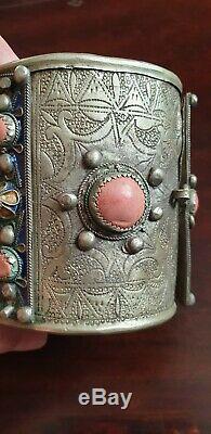 Antique Kabyle Berbere Anklets In Silver And Red Coral 400 Grs