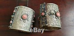 Antique Kabyle Berbere Anklets In Silver And Red Coral 400 Grs