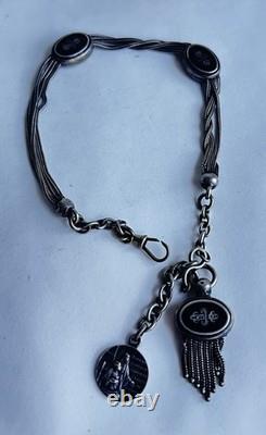 Antique Lady's Pocket Watch Chain Catholic Religious Solid Silver 19th Century