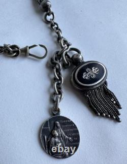 Antique Lady's Pocket Watch Chain Catholic Religious Solid Silver 19th Century