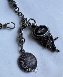 Antique Lady's Pocket Watch Chain Catholic Religious Solid Silver 19th Century