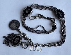 Antique Lady's Pocket Watch Chain Catholic Religious Solid Silver 19th Century