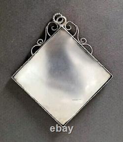 Antique Large Solid Silver Filigree Enamel Pendant Our Lady of Fatima