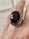 Antique Large Solid Silver Ring, Chiseled, Huge Smoky Topaz, Designer
