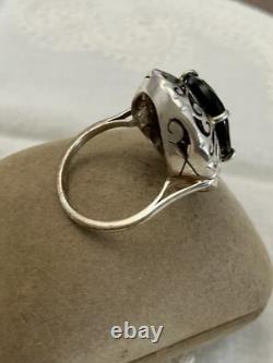 Antique Large Solid Silver Ring, Chiseled, Huge Smoky Topaz, Designer