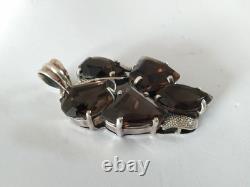 Antique Large Solid Silver Smoky Quartz Pendant 925