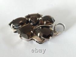 Antique Large Solid Silver Smoky Quartz Pendant 925