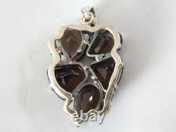 Antique Large Solid Silver Smoky Quartz Pendant 925