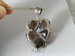 Antique Large Solid Silver Smoky Quartz Pendant 925