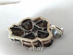 Antique Large Solid Silver Smoky Quartz Pendant 925